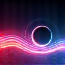 House music icon with stylized vinyl record and colorful sound waves.