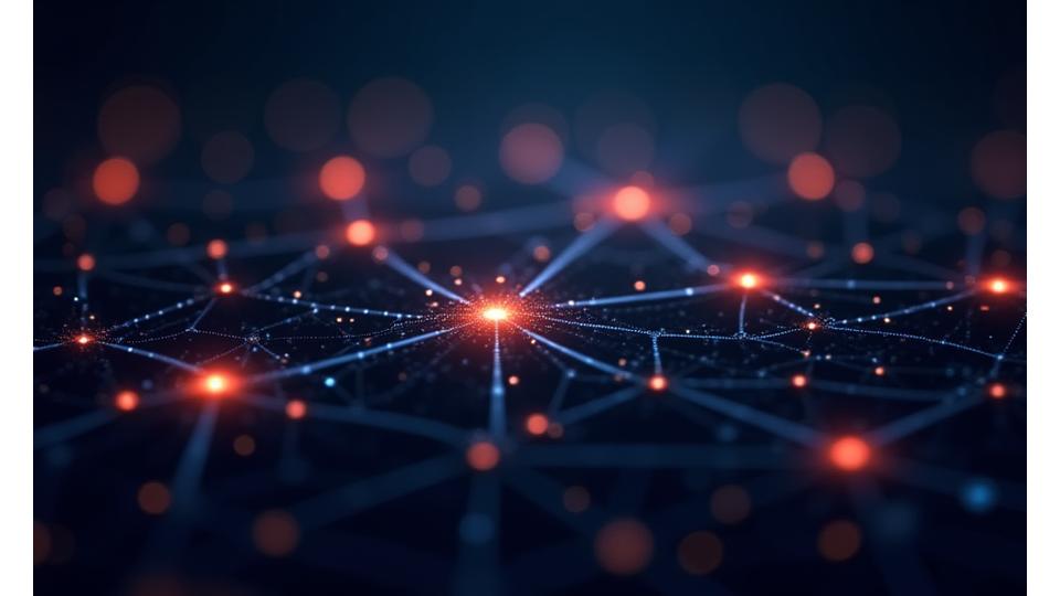 Abstract network of glowing nodes representing data connections and security