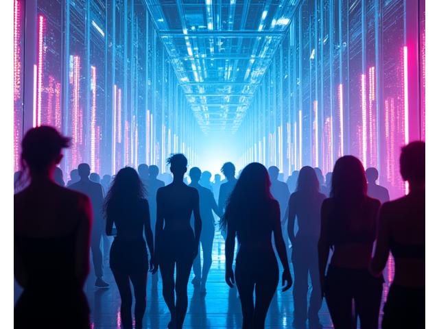 Cyberpunk themed rave with intricate LED installations and futuristic cityscapes
