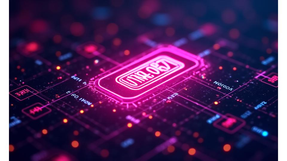 Vibrant, abstract representation of secure digital ticketing, with neon lines forming encrypted patterns around a stylized ticket icon, conveying trust and efficiency.
