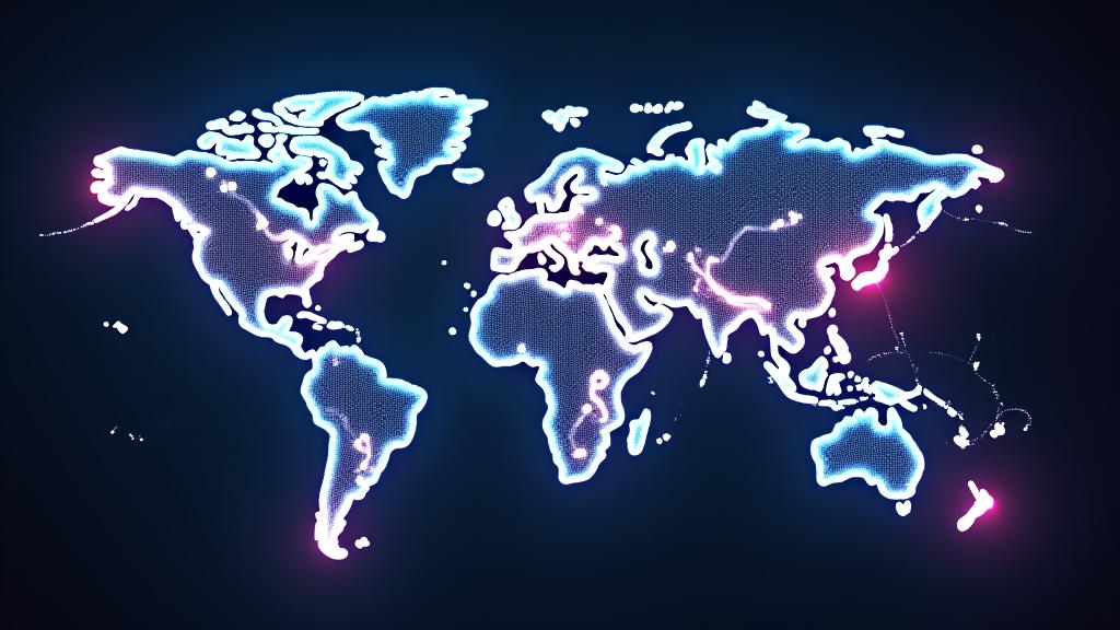 A glowing, abstract world map depicted with interconnected digital nodes and lines, symbolizing global audience reach and data flow for virtual events.